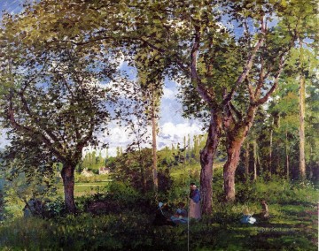  trees Works - landscape with strollers relaxing under the trees 1872 Camille Pissarro